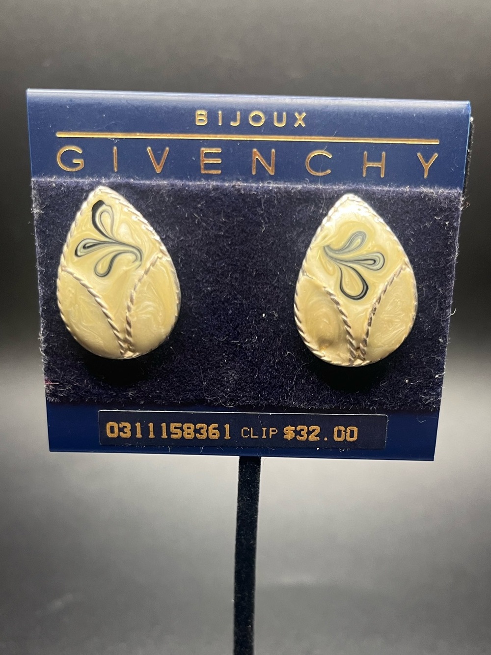 Vintage Givenchy Bijoux Enamel Paisley Clip-On Earrings Original Card